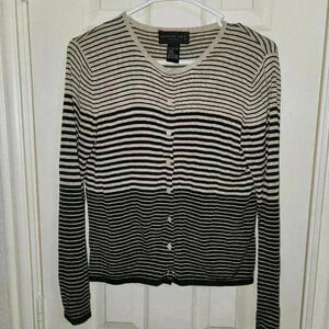 August Silk 100% Silk Striped Cardigan Size Medium